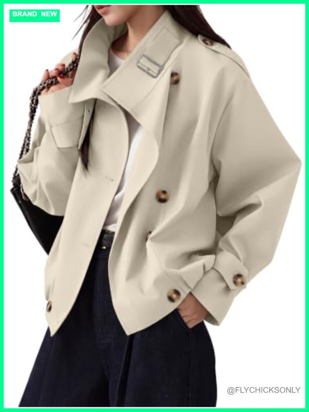 Womens Cropped Trench Coat with Pockets Button Front